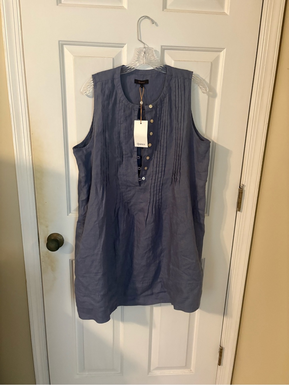 Quince Sleeveless Pintuck Linen Tunic in Slate Blue